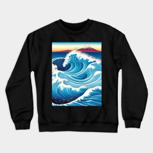 Ukiyo-e Japanese Art - Giant Waves and Mount Fuji Crewneck Sweatshirt